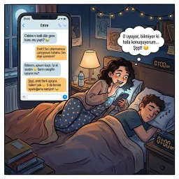 Uyuduğunu sanarak karşı cinsten biriyle gece 01.00’e kadar mesajlaşması.