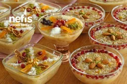Nar antep fıstığı kayısı Hindistan cevizi bademli Aşure